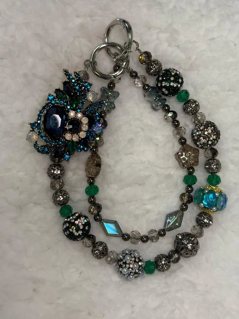 Kawaii Beaded Phone Charm & Keychain – Rhinestone, Cute Aesthetic Accessory