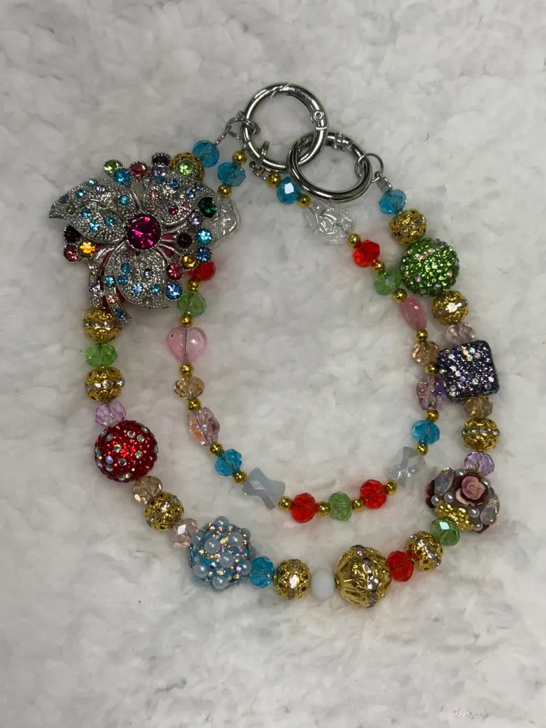 Kawaii Beaded Phone Charm & Keychain – Rhinestone, Cute Aesthetic Accessory