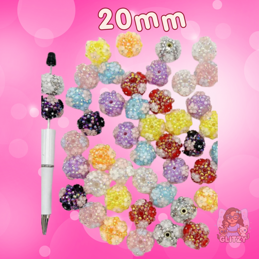 20mm Acrylic Rhinestone Beads with Small Flower