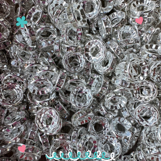 Silver 10mm Wide Hole Rhinestone Spacers