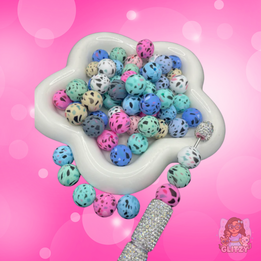 Printed Silicone Beads – 15mm, Assorted Color Mix