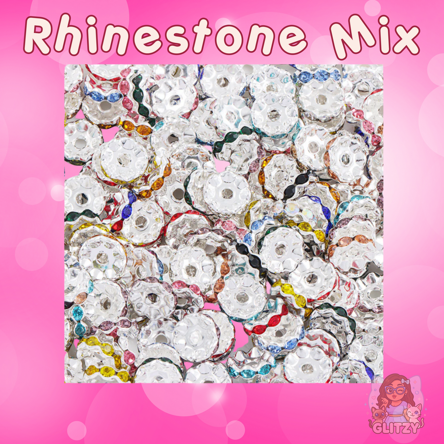 Wavy Gold/ Silver/ Rhinestone Mix - 10mm Rhinestone Spacer