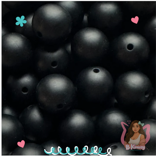 15mm Solid Color Silicone Bead - Black