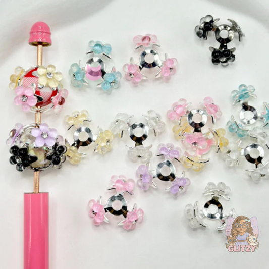 Alloy Star Bead Cage Cap with Small Flower Clear Rhinestone for 16MM Bead, Random Mix