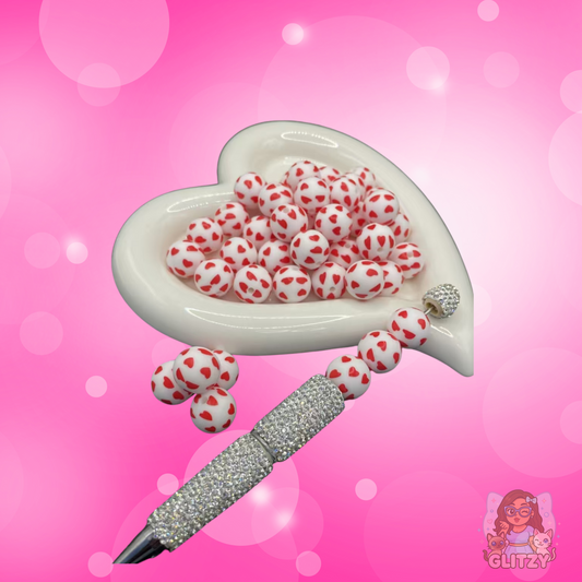 Heart Printed Silicone Beads 15mm