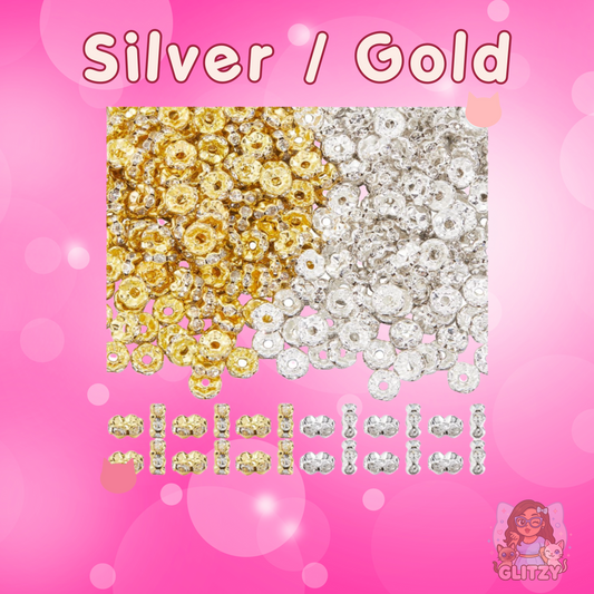 Wavy Gold/ Silver/ Rhinestone Mix - 10mm Rhinestone Spacer