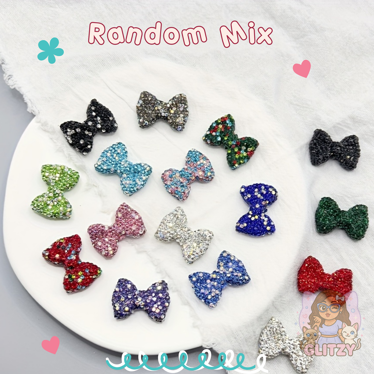 Glitzy Sparkle Bows / Colorful Clay Beads with Shiny Rhinestones