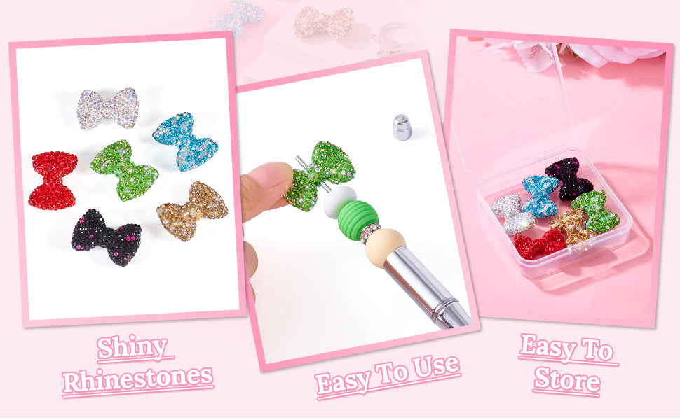 Glitzy Sparkle Bows / Colorful Clay Beads with Shiny Rhinestones