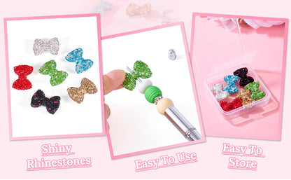 Glitzy Sparkle Bows / Colorful Clay Beads with Shiny Rhinestones