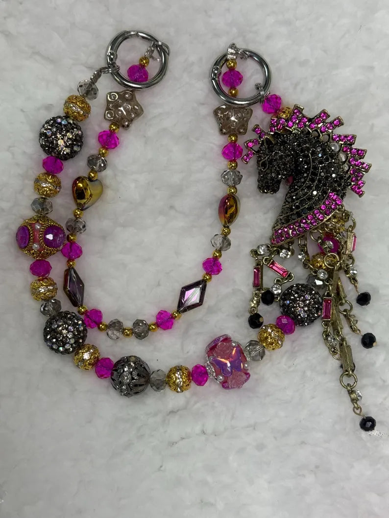 Kawaii Beaded Phone Charm & Keychain – Rhinestone, Cute Aesthetic Accessory